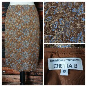 Chetta B Vintage 80s Pencil Skirt Size 10 Metallic Brocade Zip Made in USA